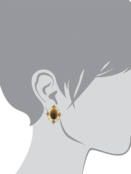 1928 Jewelry Topaz Crystal And Topaz Cat Eye Button Earrings