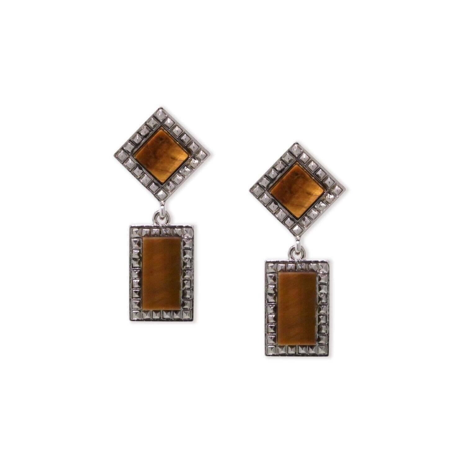 1928 Jewelry Square Gemstone Rectangle Drop Earrings