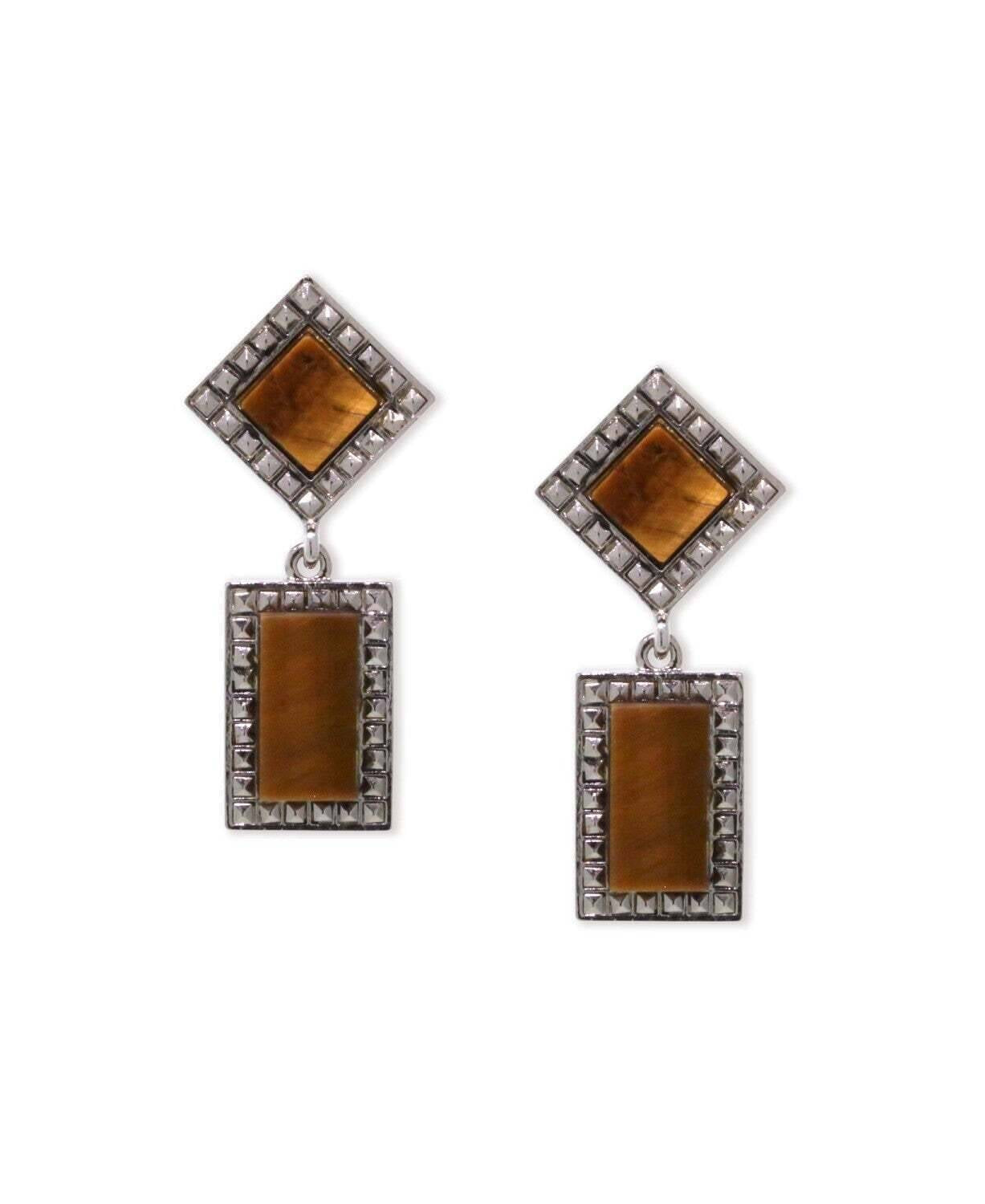 1928 Jewelry Square Gemstone Rectangle Drop Earrings