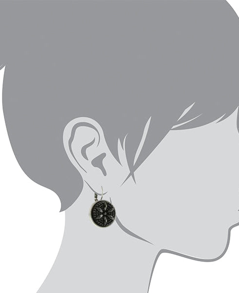 1928 Jewelry Jet Black Flower Stone Round Drop Earrings