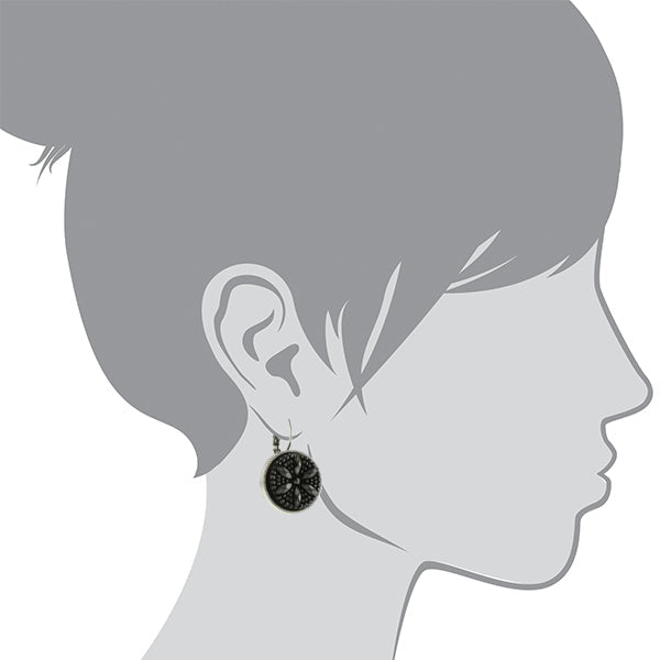 1928 Jewelry Jet Black Flower Stone Round Drop Earrings
