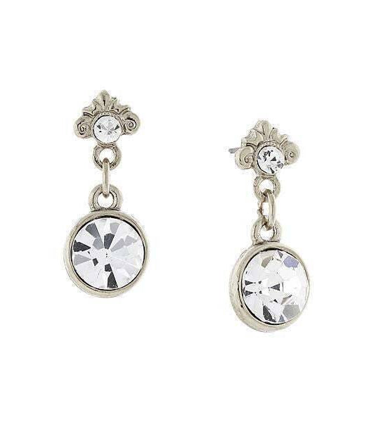 1928 Jewelry Round Clear Crystal Post Drop Earrings