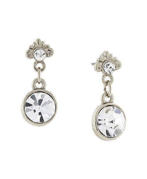 1928 Jewelry Round Clear Crystal Post Drop Earrings