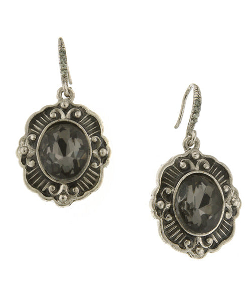 1928 Jewelry Black Diamond Crystal Oval Drop Earrings