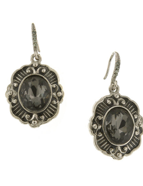 1928 Jewelry Black Diamond Crystal Oval Drop Earrings