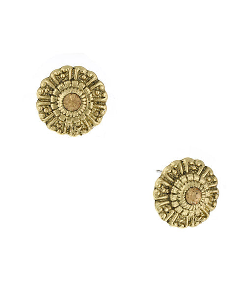 1928 Jewelry Light Topaz Crystal Round Button Earrings