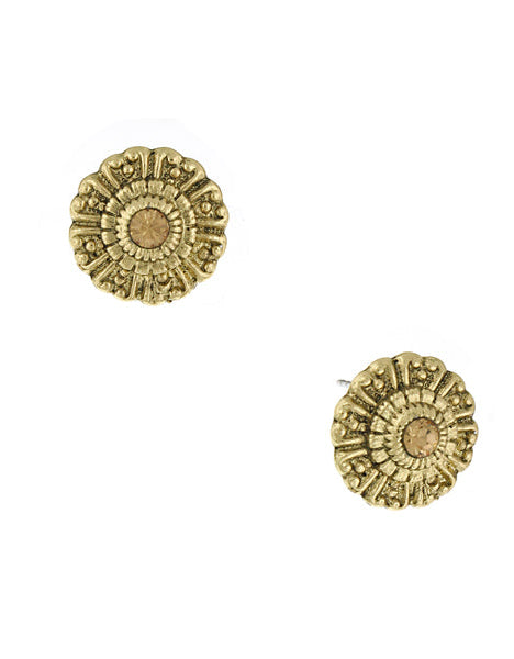 1928 Jewelry Light Topaz Crystal Round Button Earrings