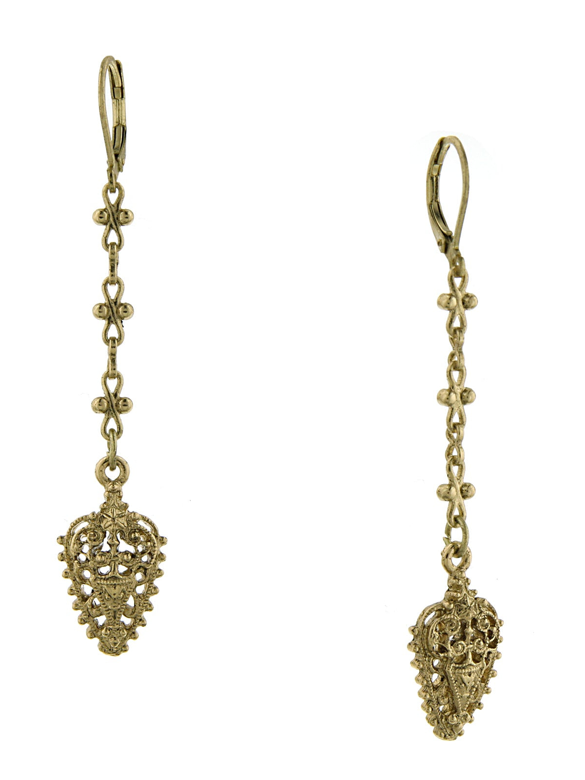 1928 Jewelry Gold Art Nouveau Inspired Filigree Linear Earrings
