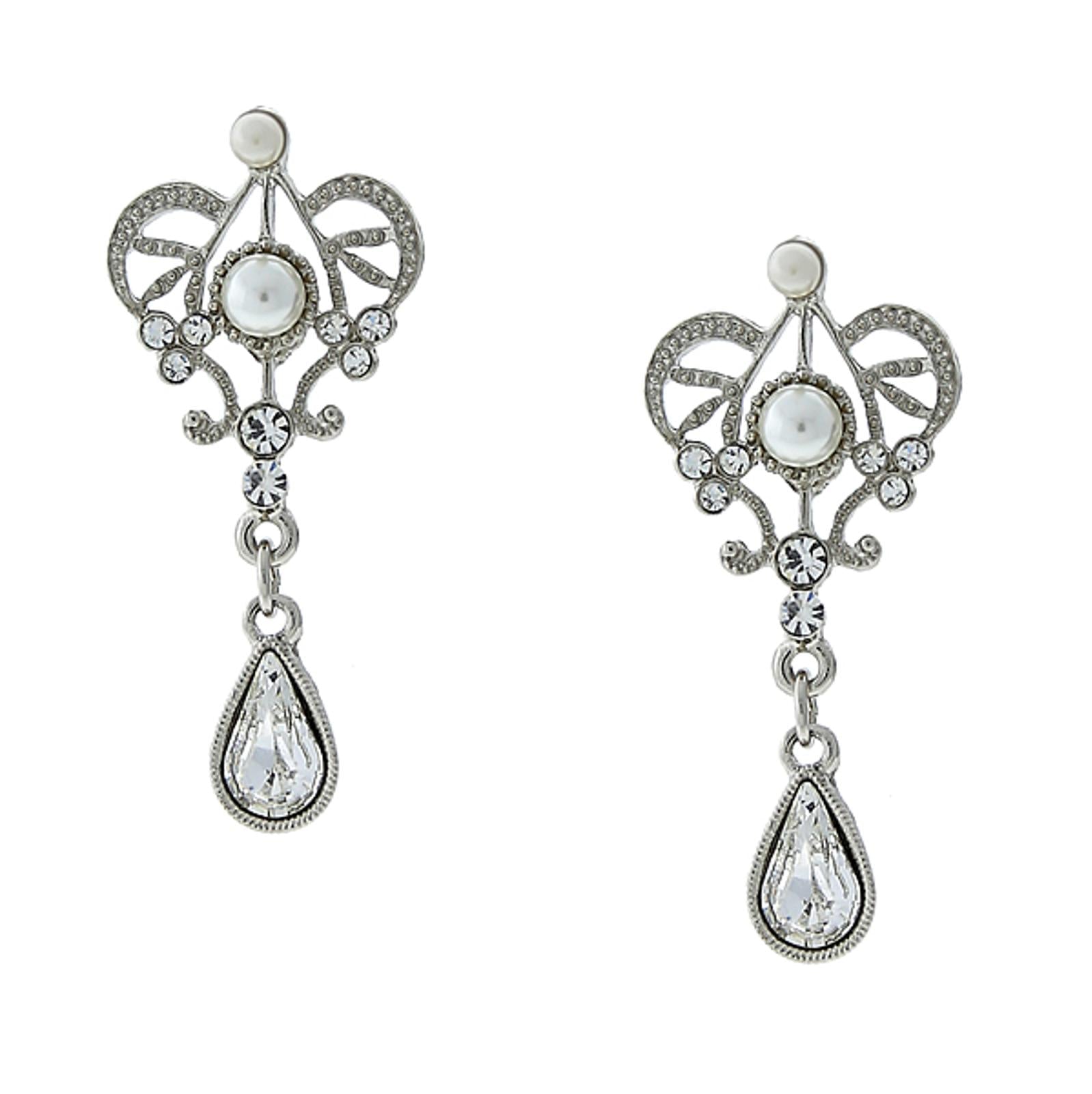 1928 Bridal Crystal And Faux Pearl Drop Earrings
