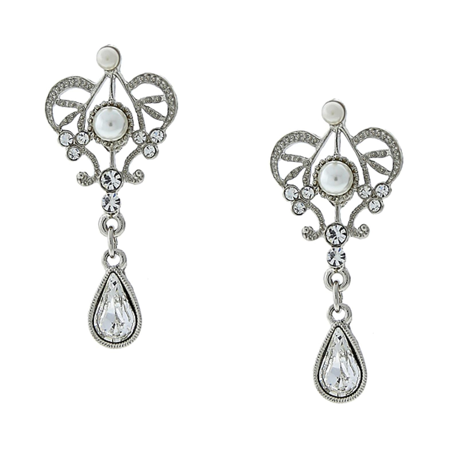 1928 Bridal Crystal And Faux Pearl Drop Earrings