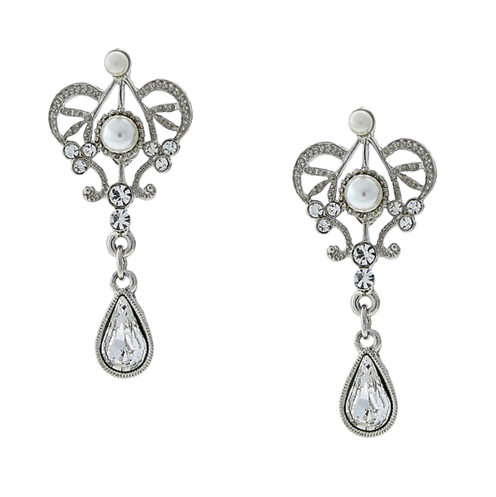 1928 Bridal Crystal And Faux Pearl Drop Earrings