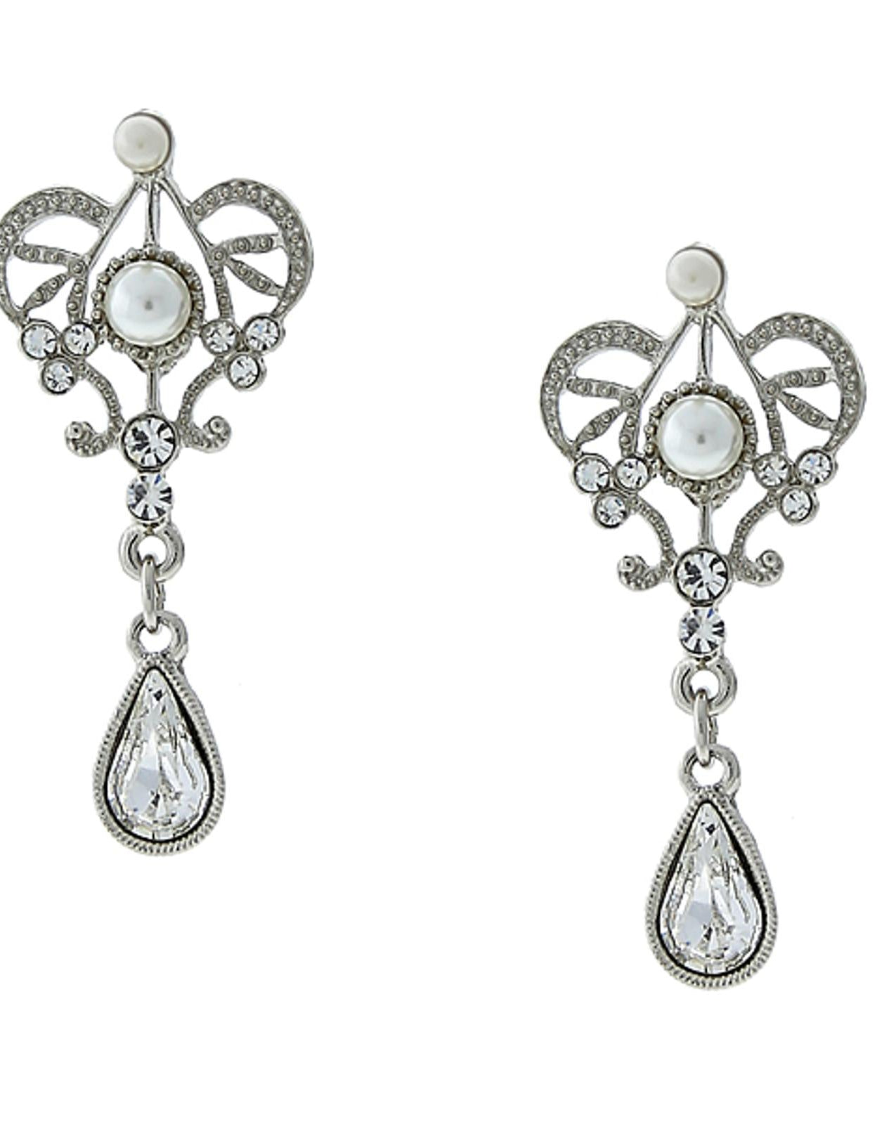 1928 Bridal Crystal And Faux Pearl Drop Earrings