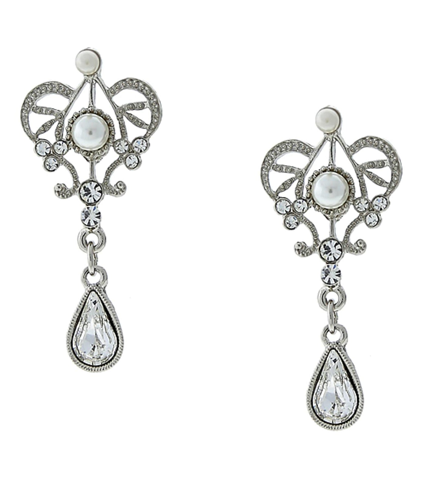 1928 Bridal Crystal And Faux Pearl Drop Earrings