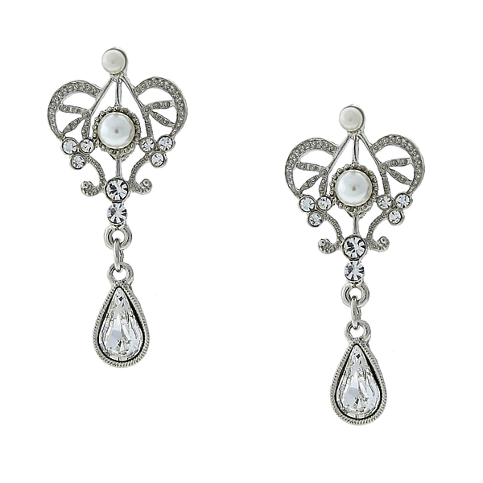 1928 Bridal Crystal And Faux Pearl Drop Earrings
