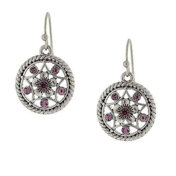 1928 Jewelry Star & Flower Motif Round Crystal Drop Earrings