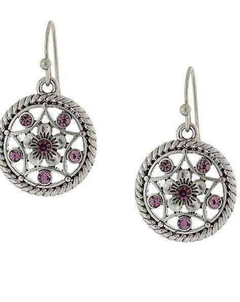 1928 Jewelry Star & Flower Motif Round Crystal Drop Earrings