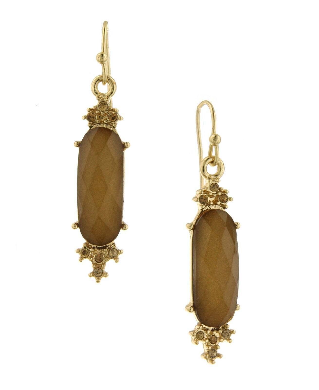 1928 Jewelry Light Topaz Crystal & Stone Faceted Drop Earrings