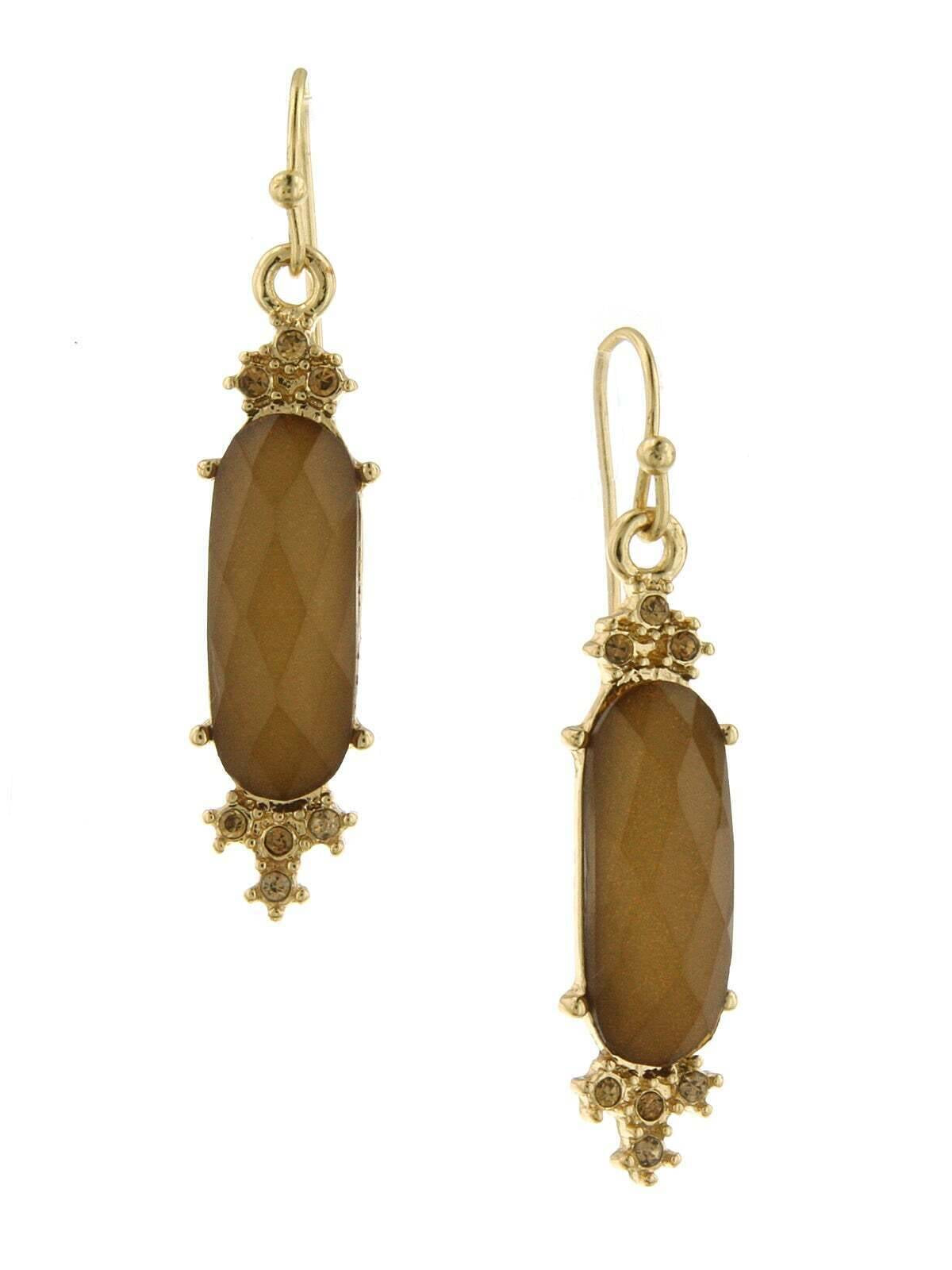1928 Jewelry Light Topaz Crystal & Stone Faceted Drop Earrings