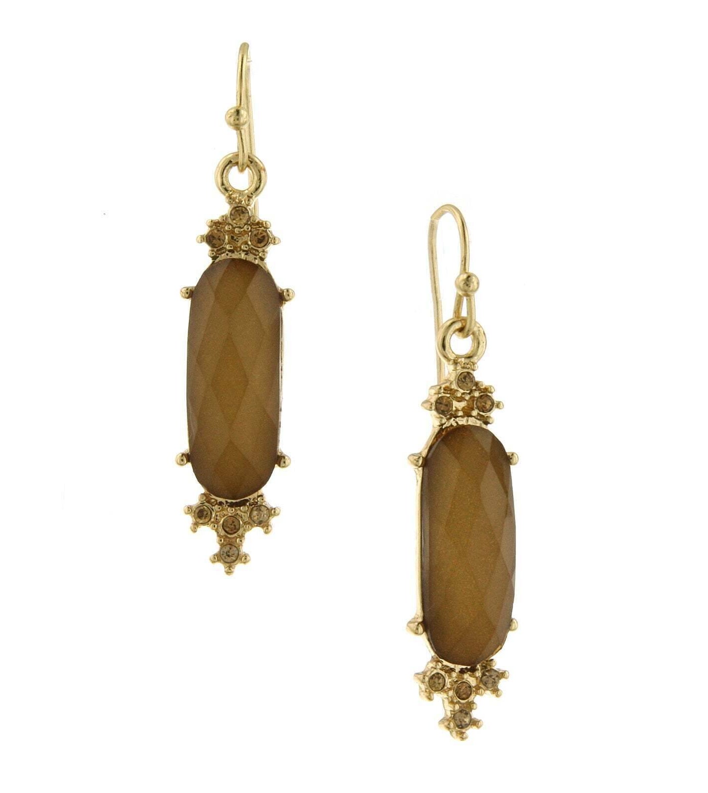 1928 Jewelry Light Topaz Crystal & Stone Faceted Drop Earrings