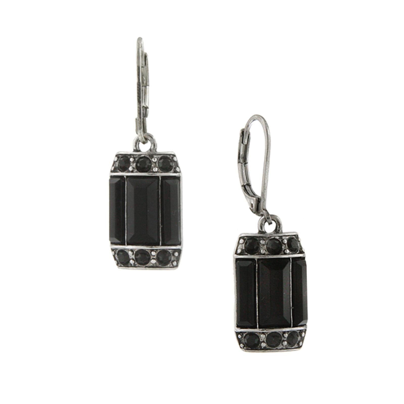 2028 Jewelry Black Round & Baguette Crystal Octagon Drop Earrings