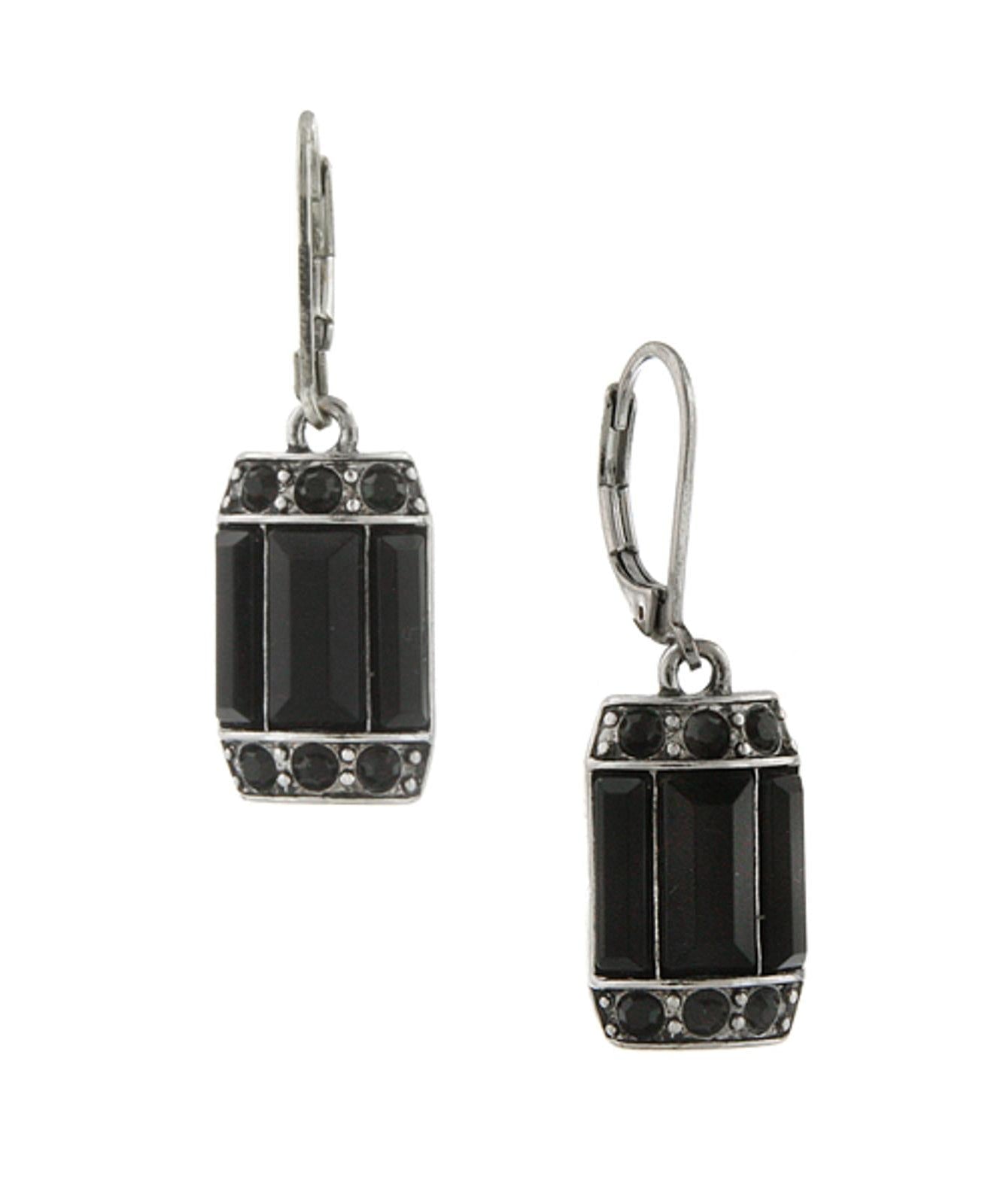 2028 Jewelry Black Round & Baguette Crystal Octagon Drop Earrings