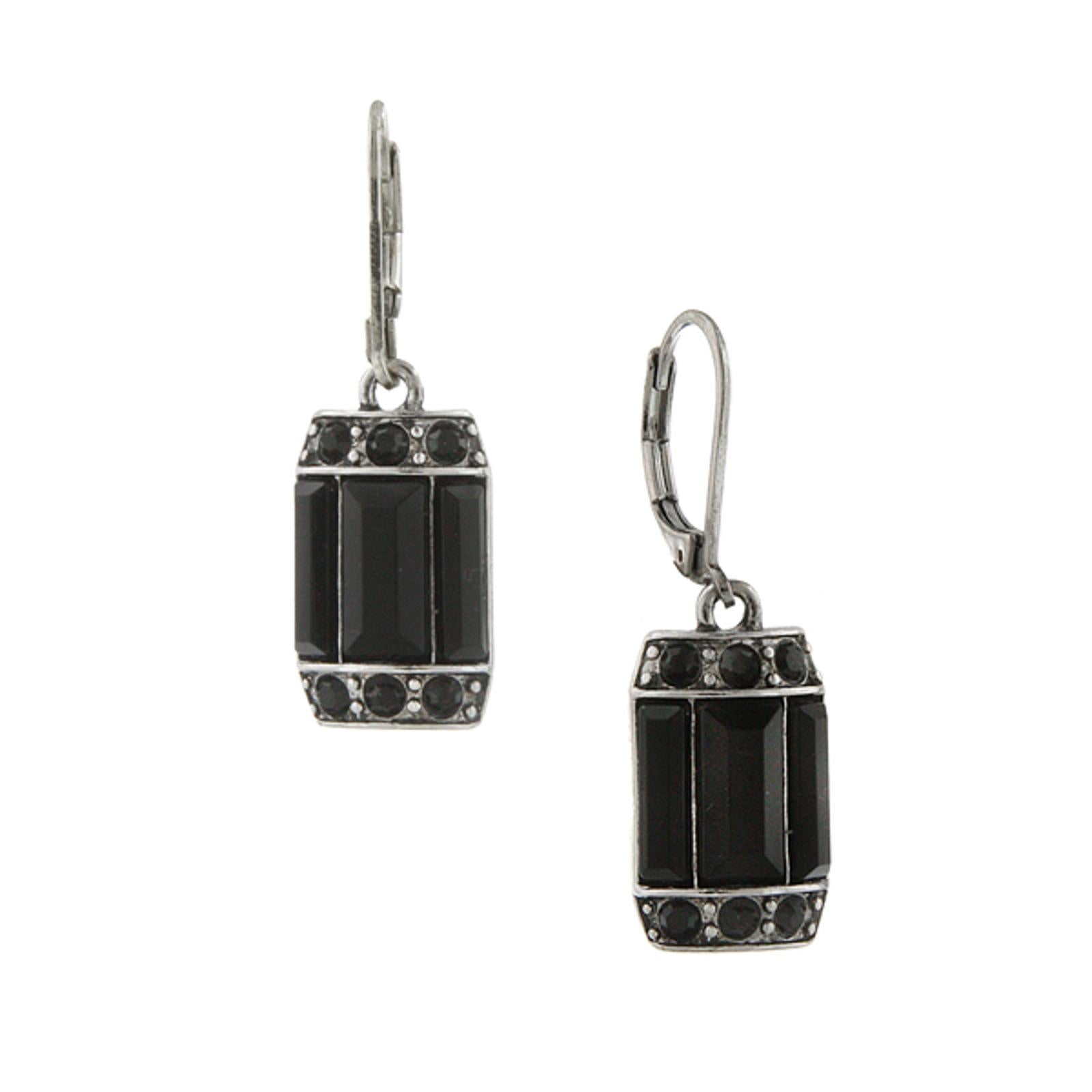 2028 Jewelry Black Round & Baguette Crystal Octagon Drop Earrings