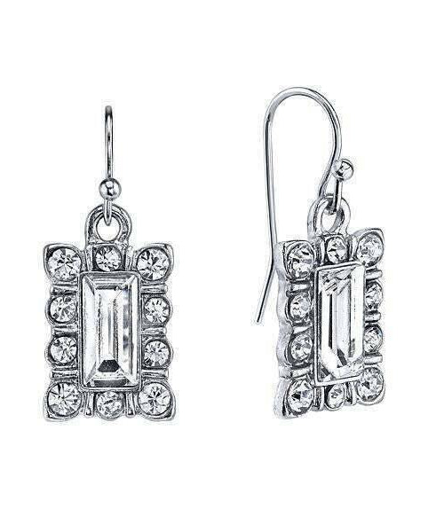 1928 Jewelry Crystal Rectangle Drop Earrings