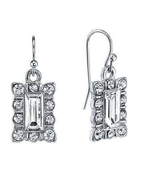 1928 Jewelry Crystal Rectangle Drop Earrings