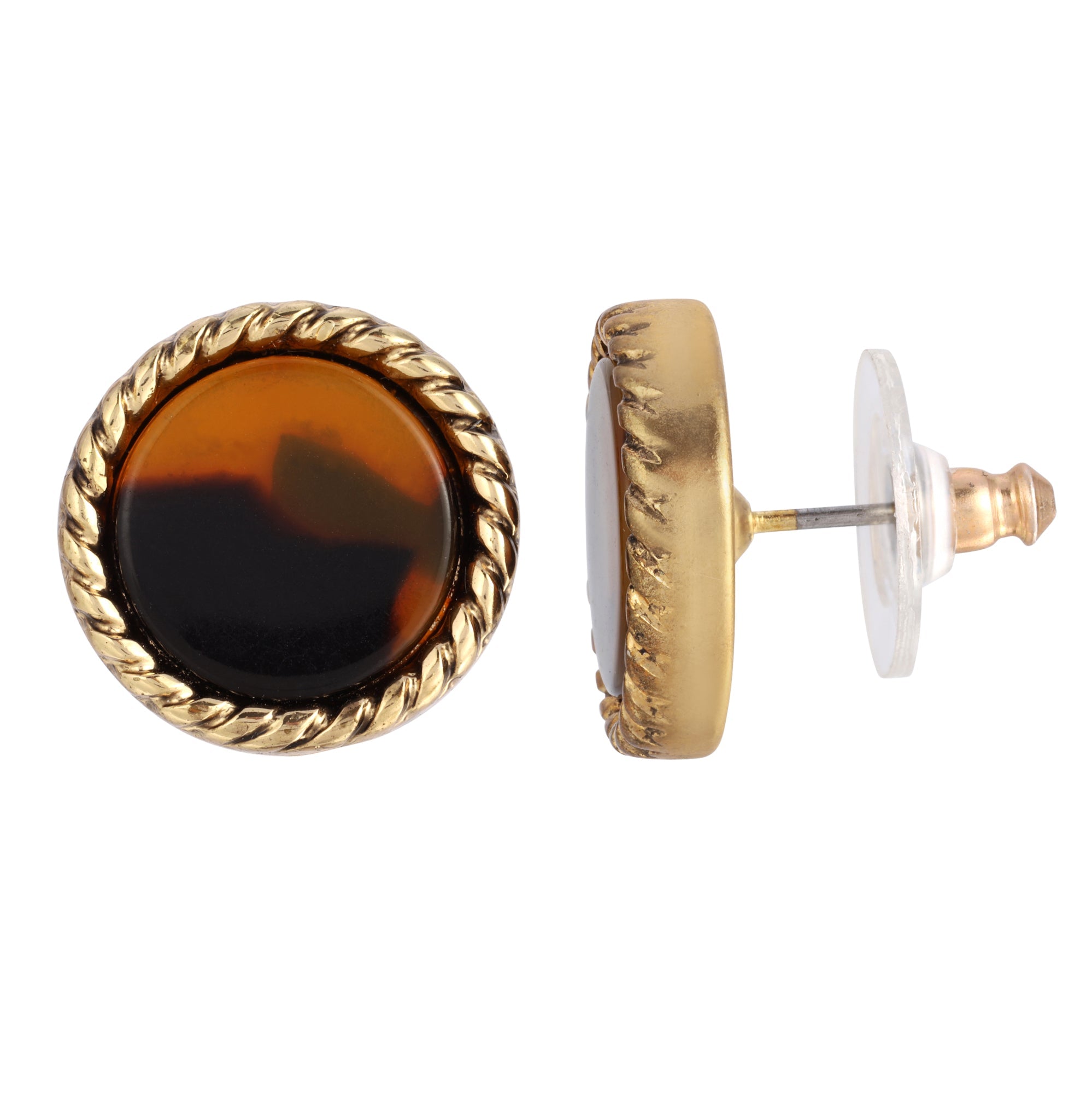 2028 Jewelry Tortoise Brown Round Button Earrings