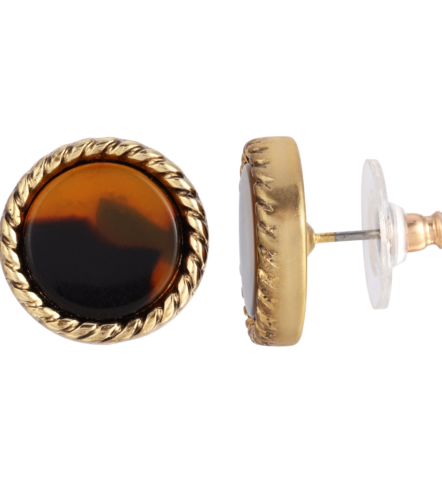 2028 Jewelry Tortoise Brown Round Button Earrings