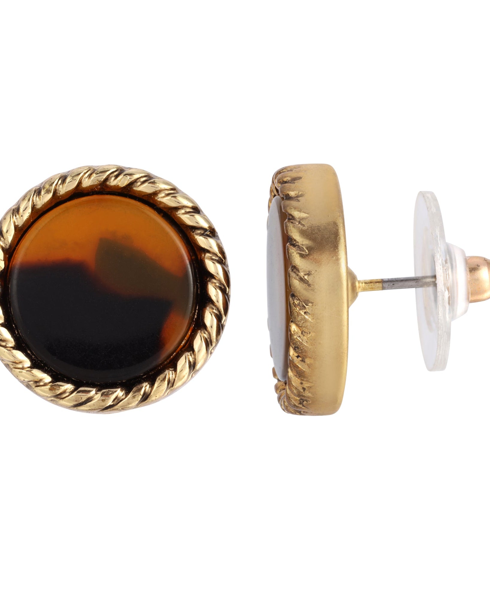 2028 Jewelry Tortoise Brown Round Button Earrings