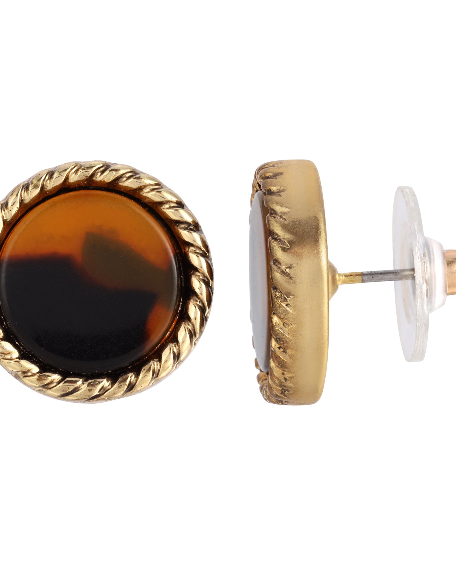 2028 Jewelry Tortoise Brown Round Button Earrings