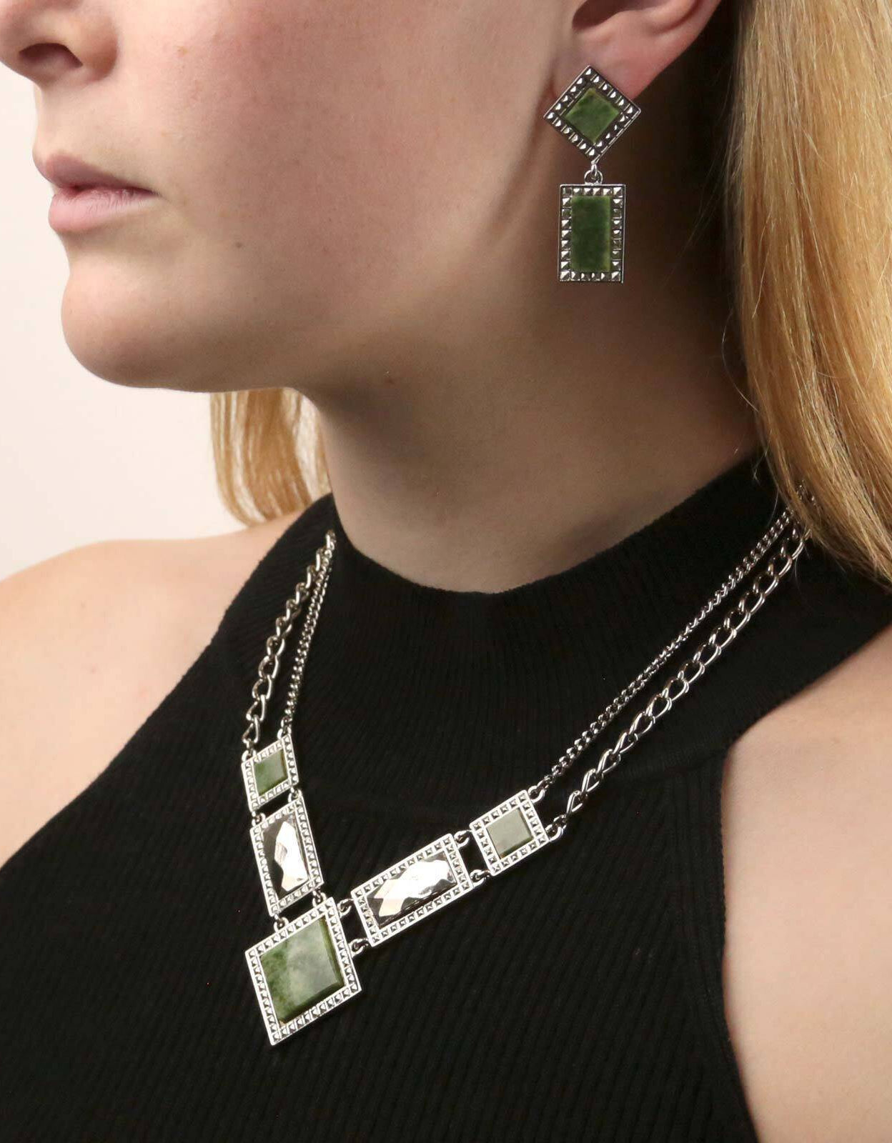 1928 Jewelry Square Gemstone Rectangle Drop Earrings