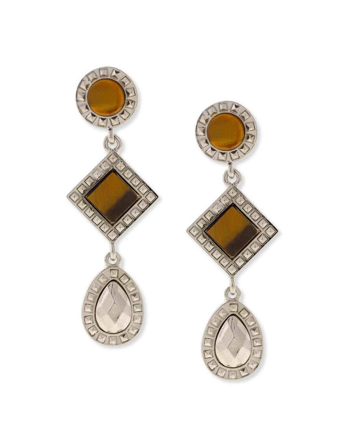 1928 Jewelry Semi Precious Round And Square Stone Teardrop Earrings