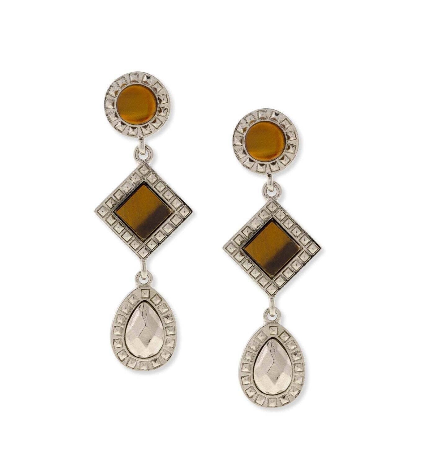 1928 Jewelry Semi Precious Round And Square Stone Teardrop Earrings