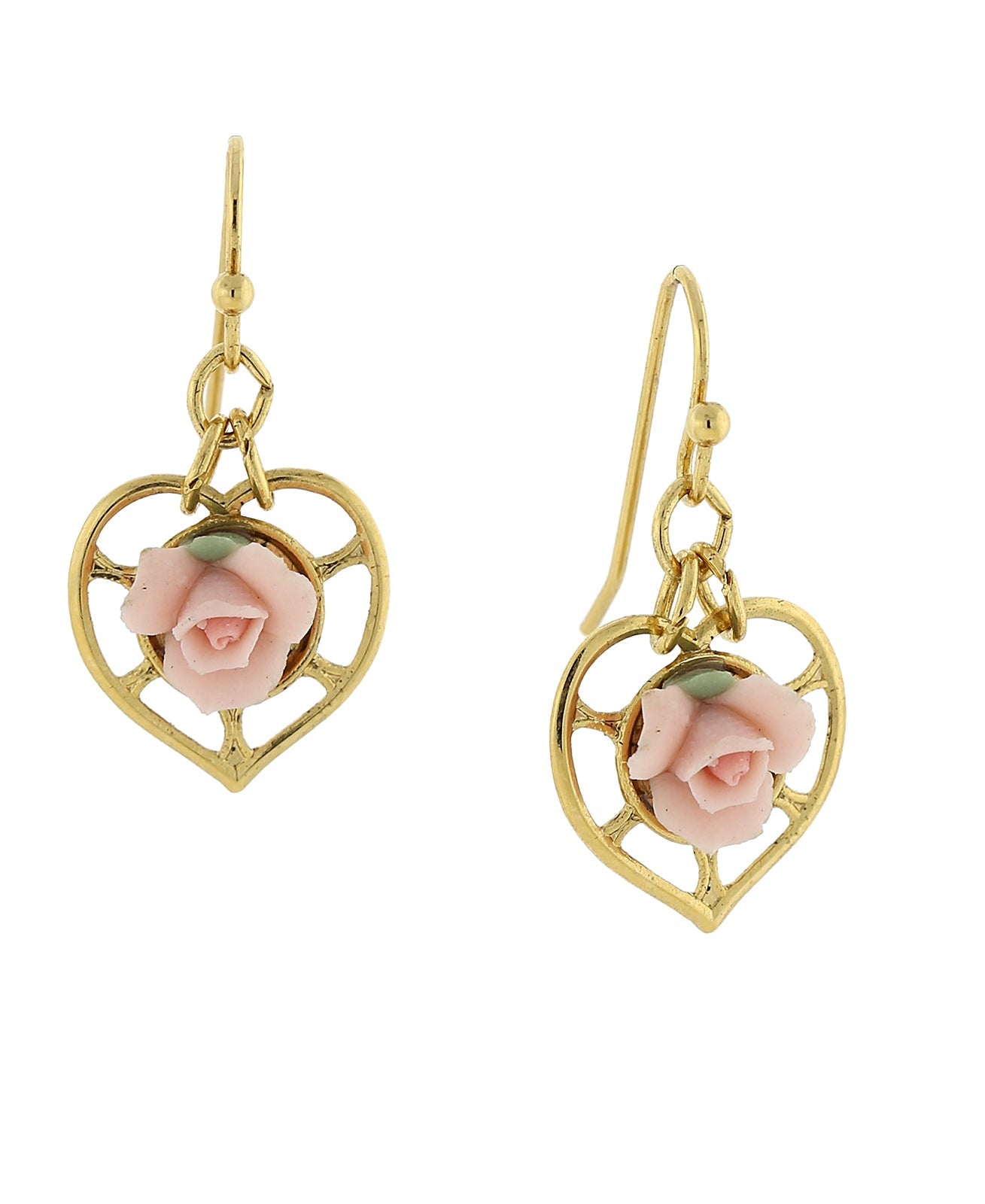 1928 Jewelry Porcelain Rose Heart Drop Earrings