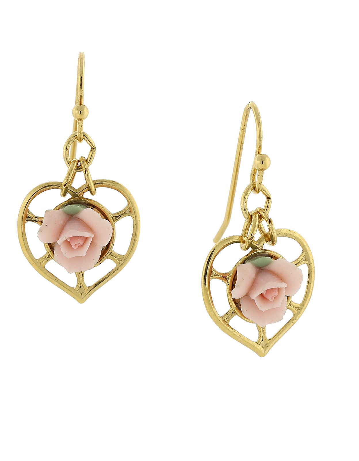 1928 Jewelry Porcelain Rose Heart Drop Earrings