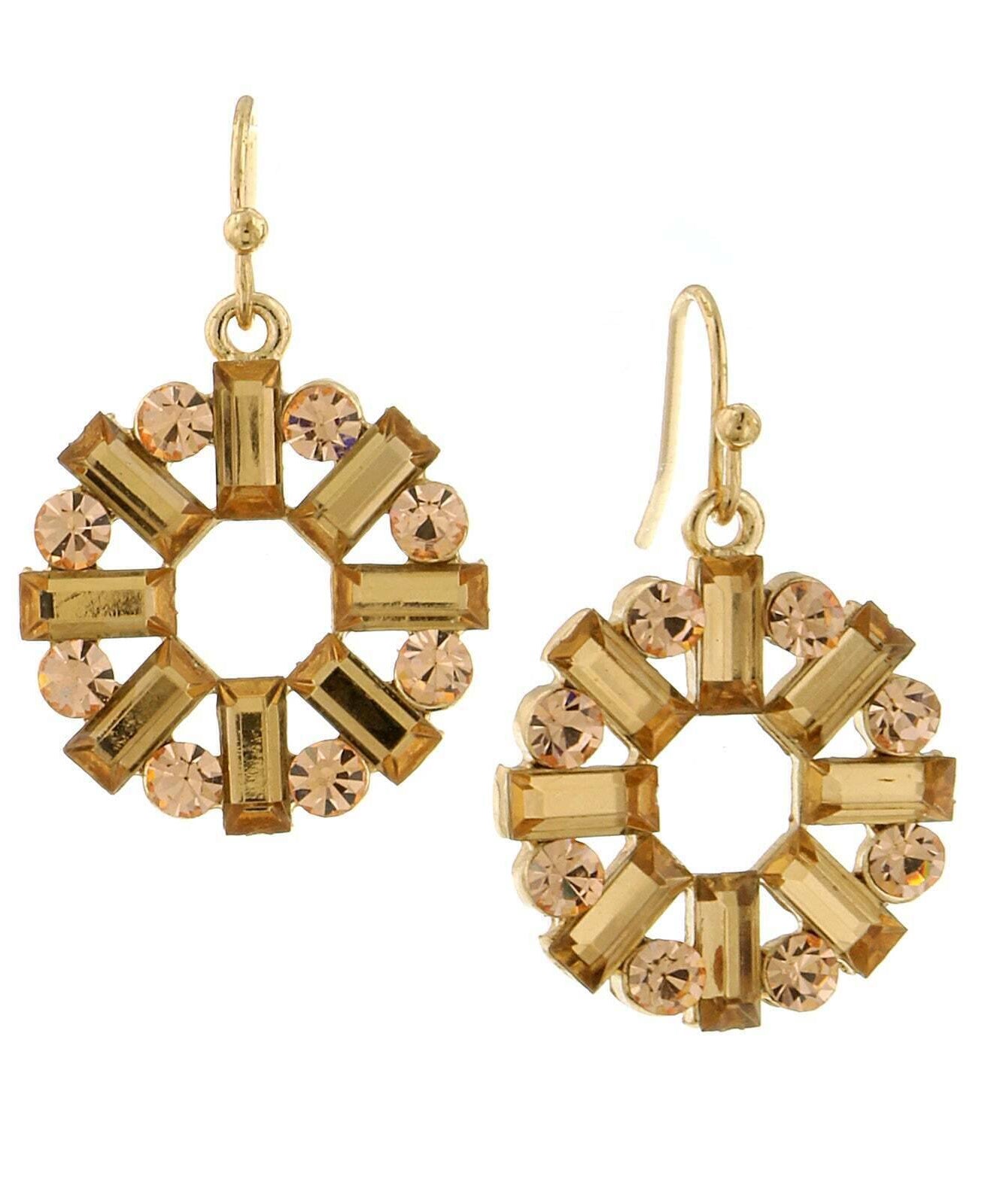 2028 Jewelry Round Art Deco Inspired Baguette Drop Earrings