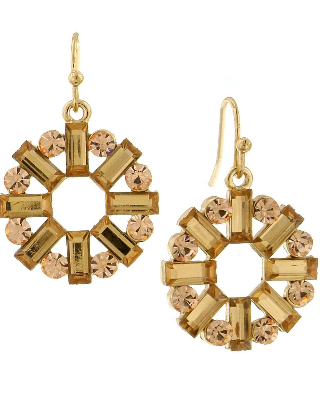 2028 Jewelry Round Art Deco Inspired Baguette Drop Earrings