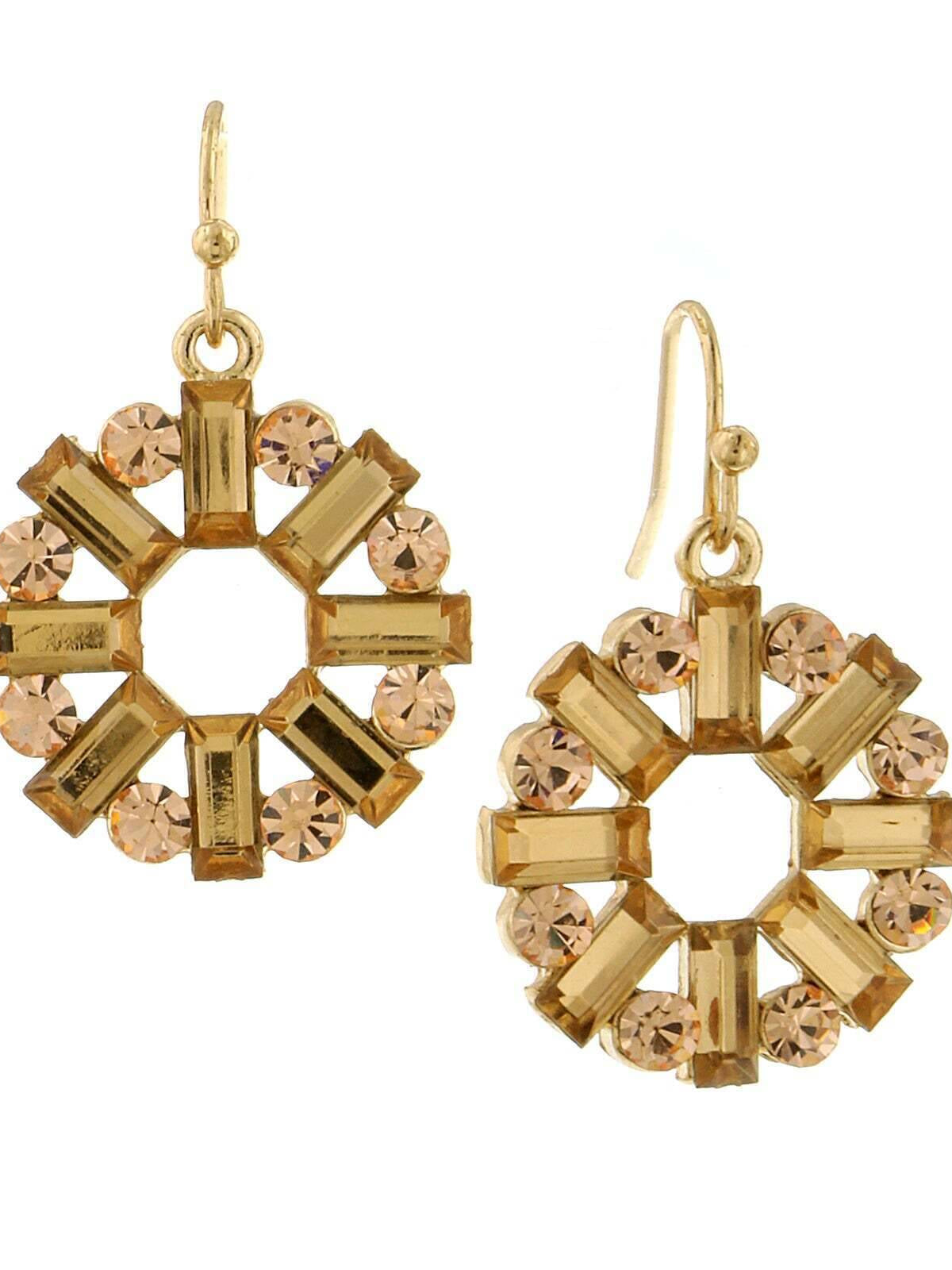 2028 Jewelry Round Art Deco Inspired Baguette Drop Earrings
