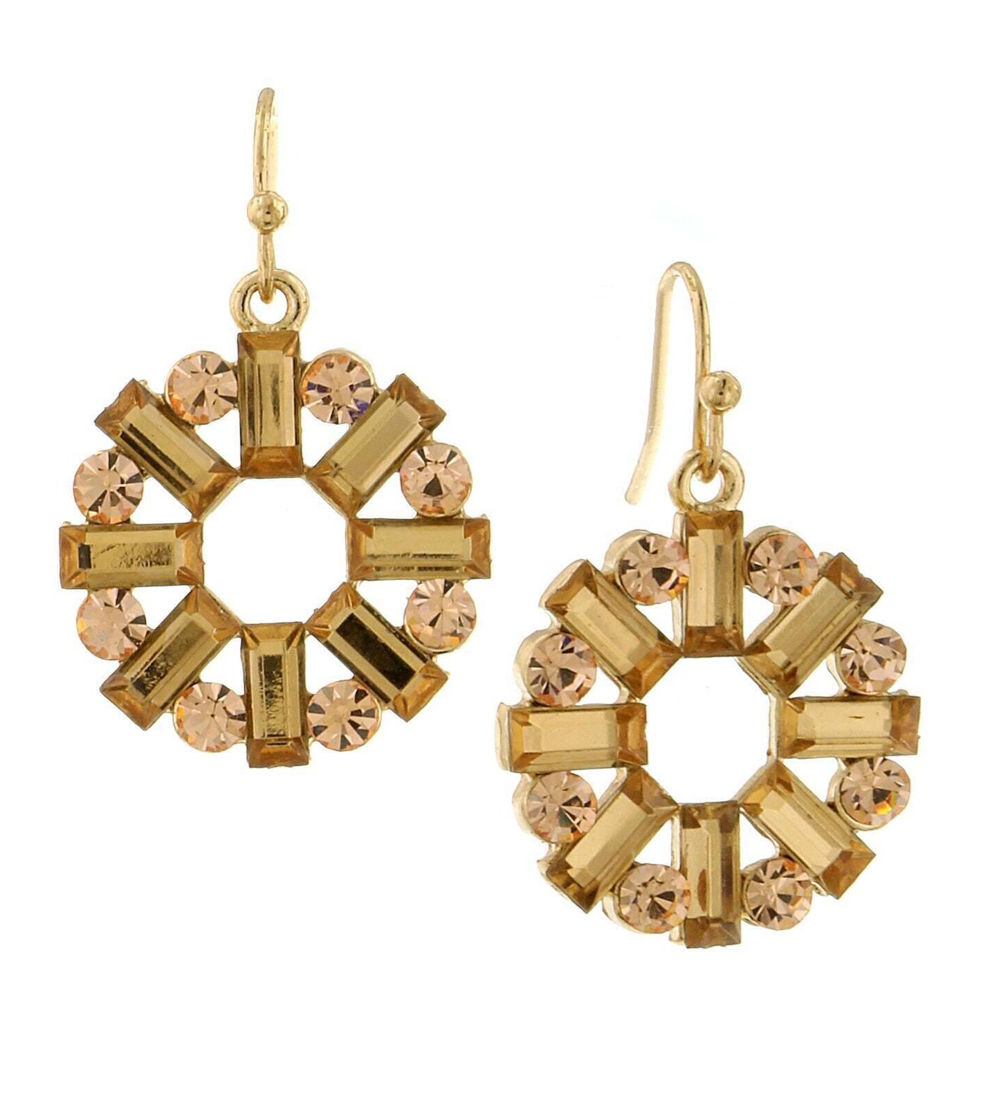 2028 Jewelry Round Art Deco Inspired Baguette Drop Earrings