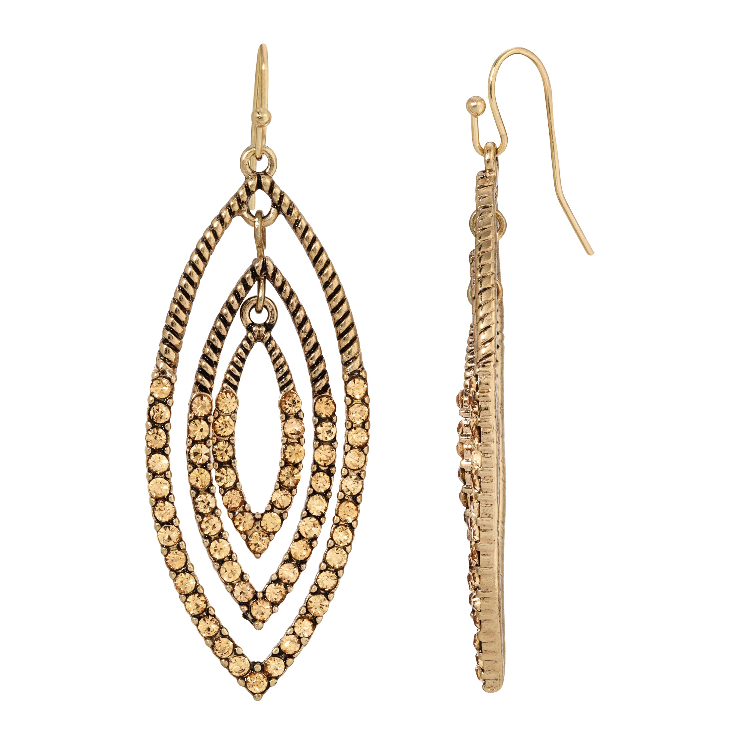 Gold and Yellow Triple Oval Layered Crystal Drop Earrings