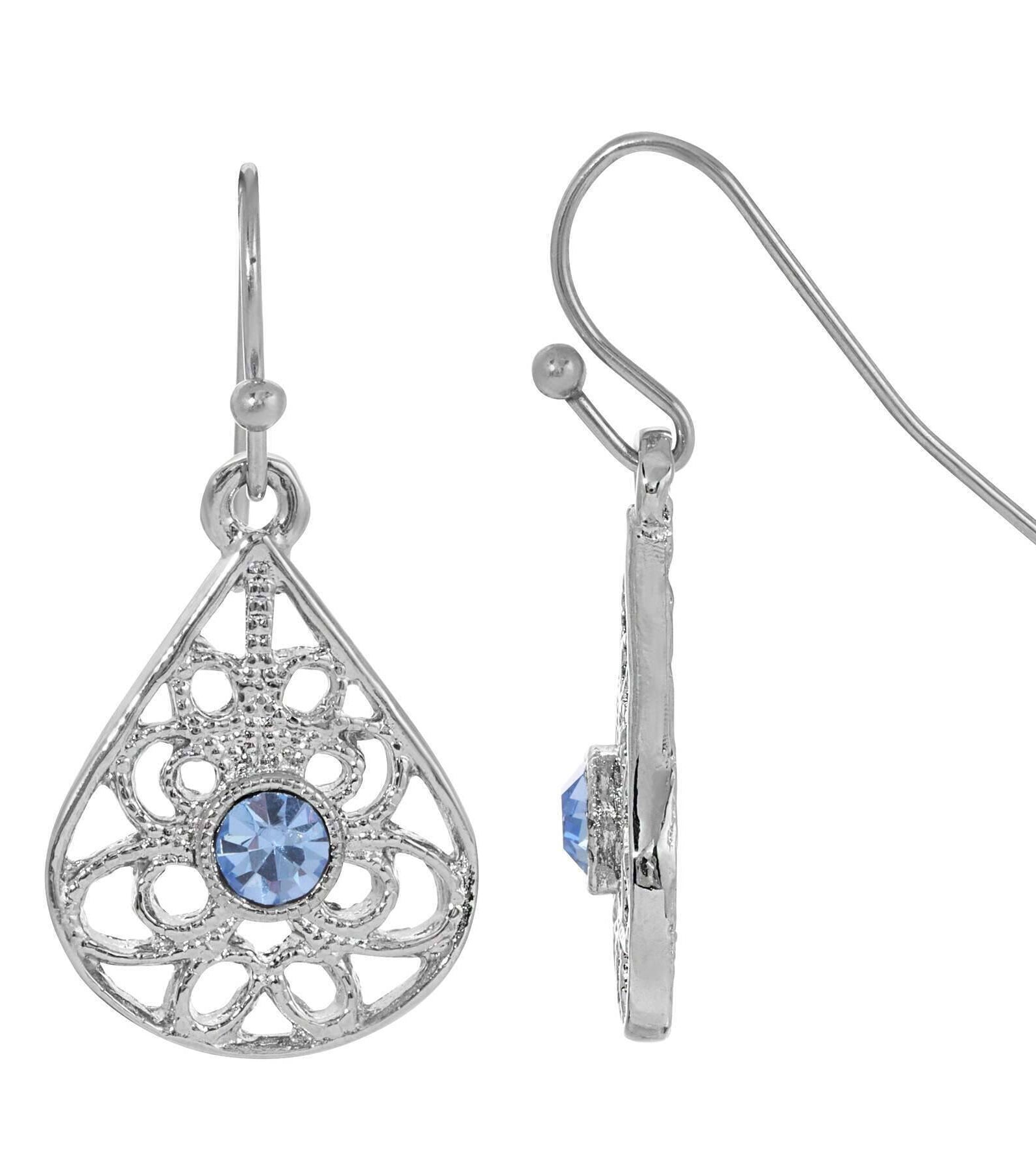 1928 Jewelry Teardrop Filigree Crystal Drop Earrings