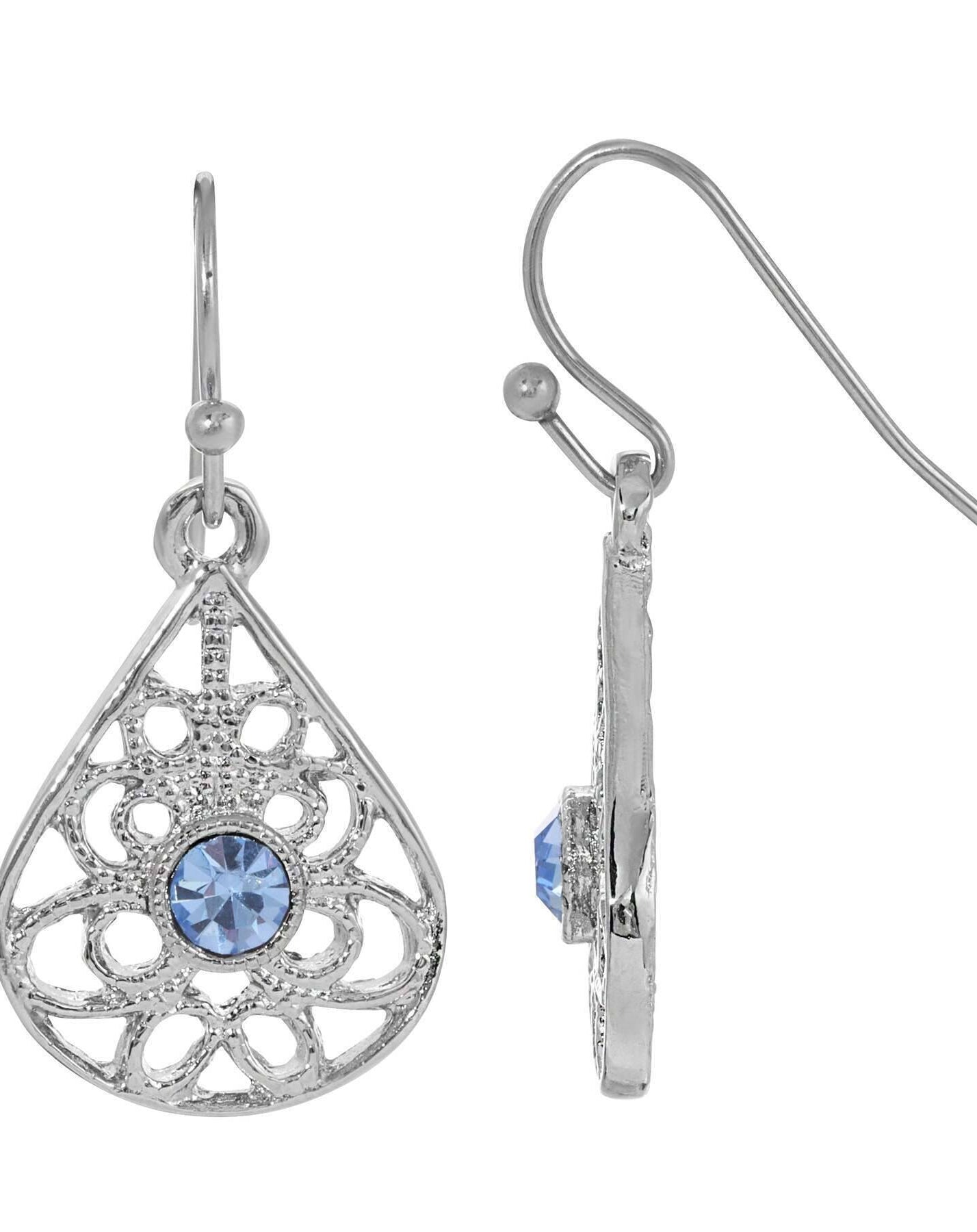 1928 Jewelry Teardrop Filigree Crystal Drop Earrings