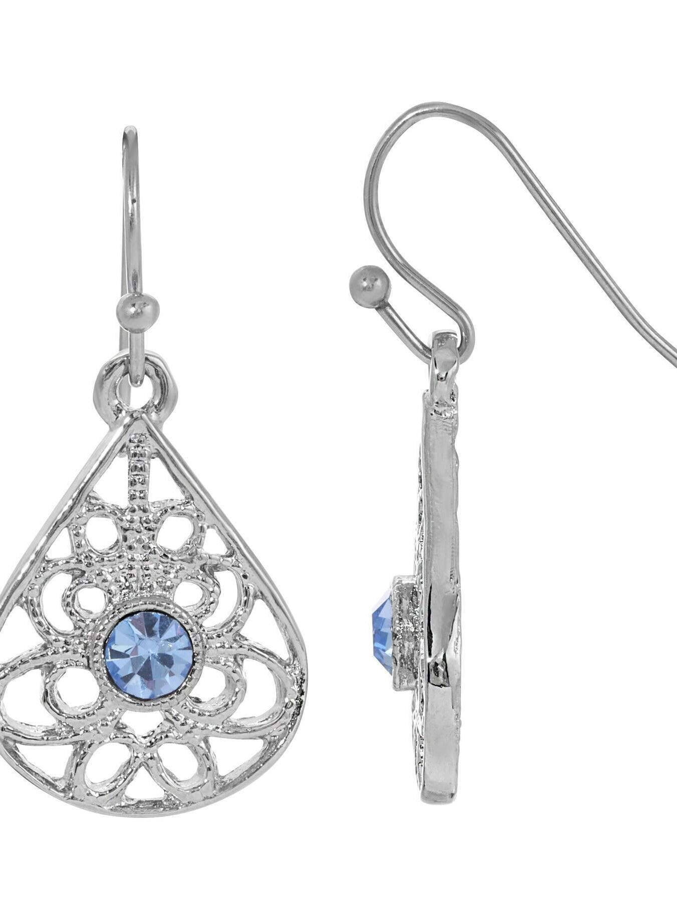1928 Jewelry Teardrop Filigree Crystal Drop Earrings