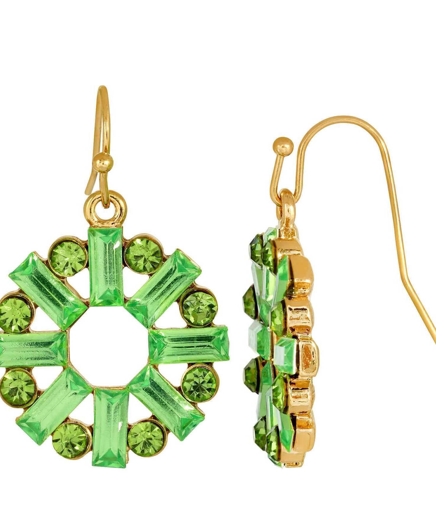 2028 Jewelry Round Art Deco Inspired Baguette Drop Earrings