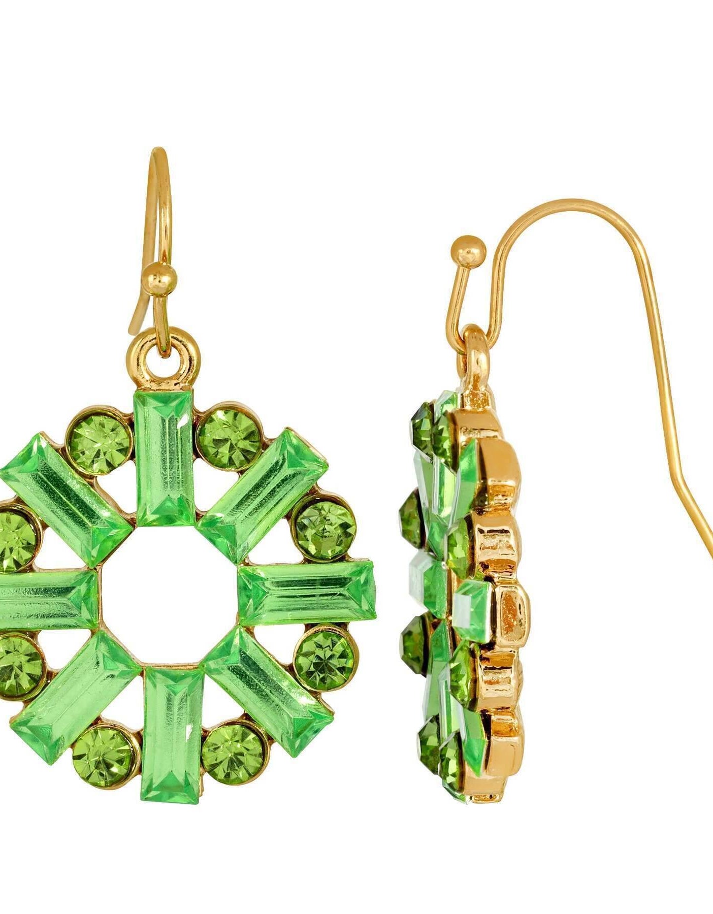 2028 Jewelry Round Art Deco Inspired Baguette Drop Earrings