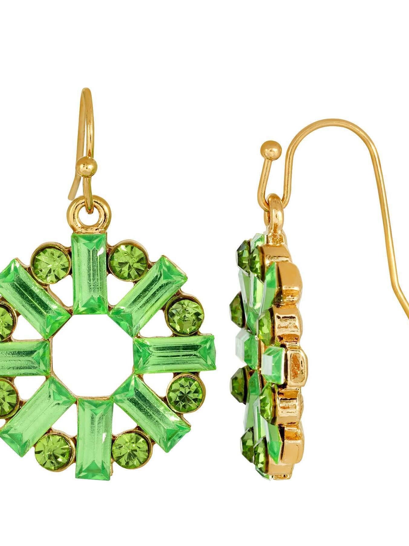 2028 Jewelry Round Art Deco Inspired Baguette Drop Earrings