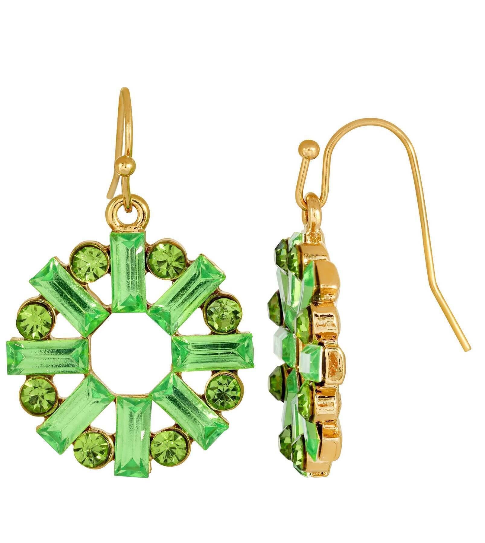 2028 Jewelry Round Art Deco Inspired Baguette Drop Earrings