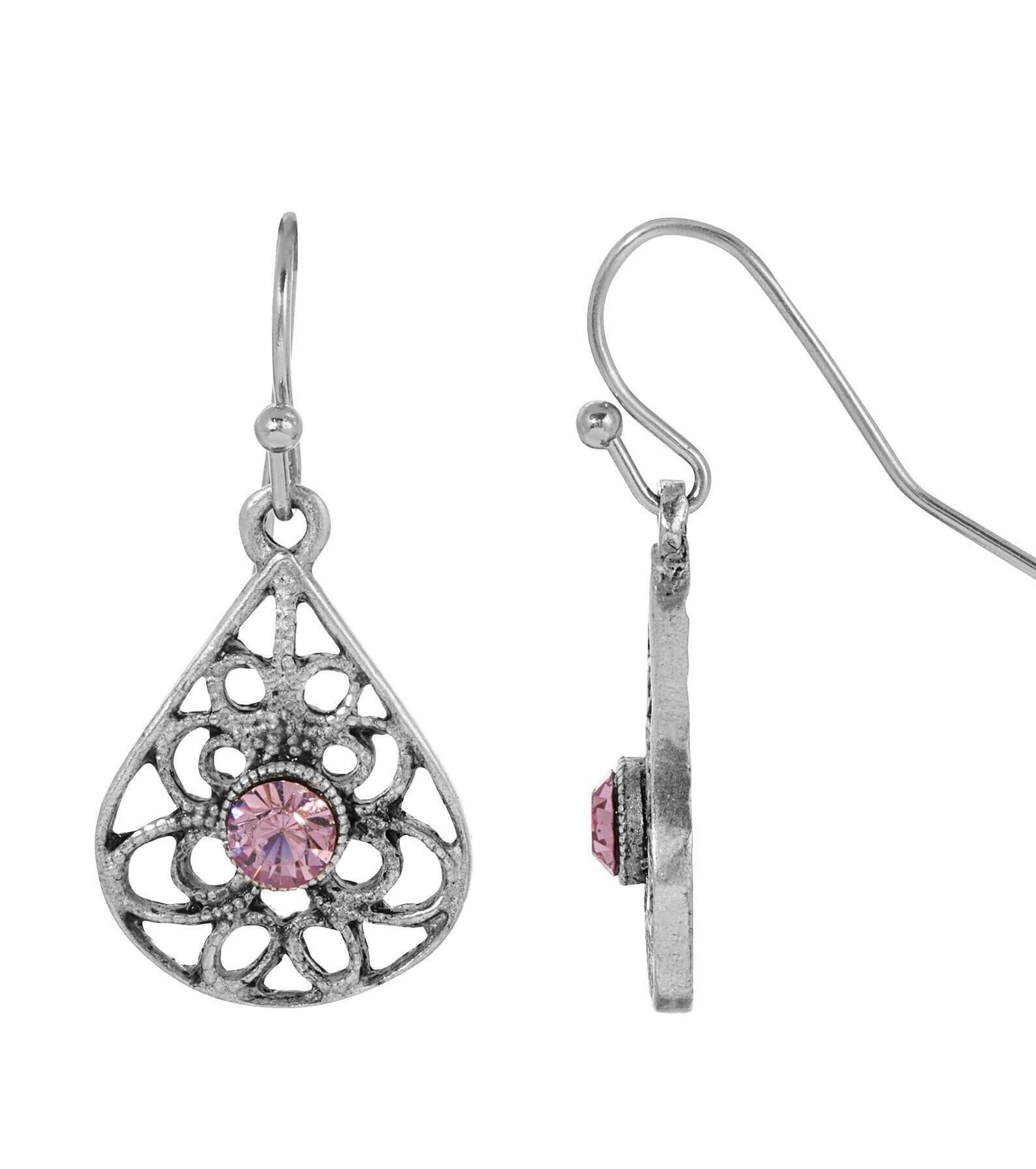 1928 Jewelry Teardrop Filigree Crystal Drop Earrings